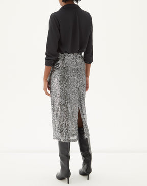 Saia Midi Tubo de Paetê - Prata