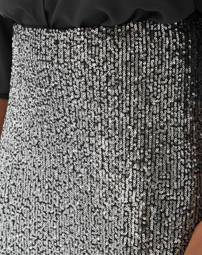 Saia Midi Tubo de Paetê - Prata