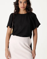 Blusa Ampla de Manga Curta - Preto