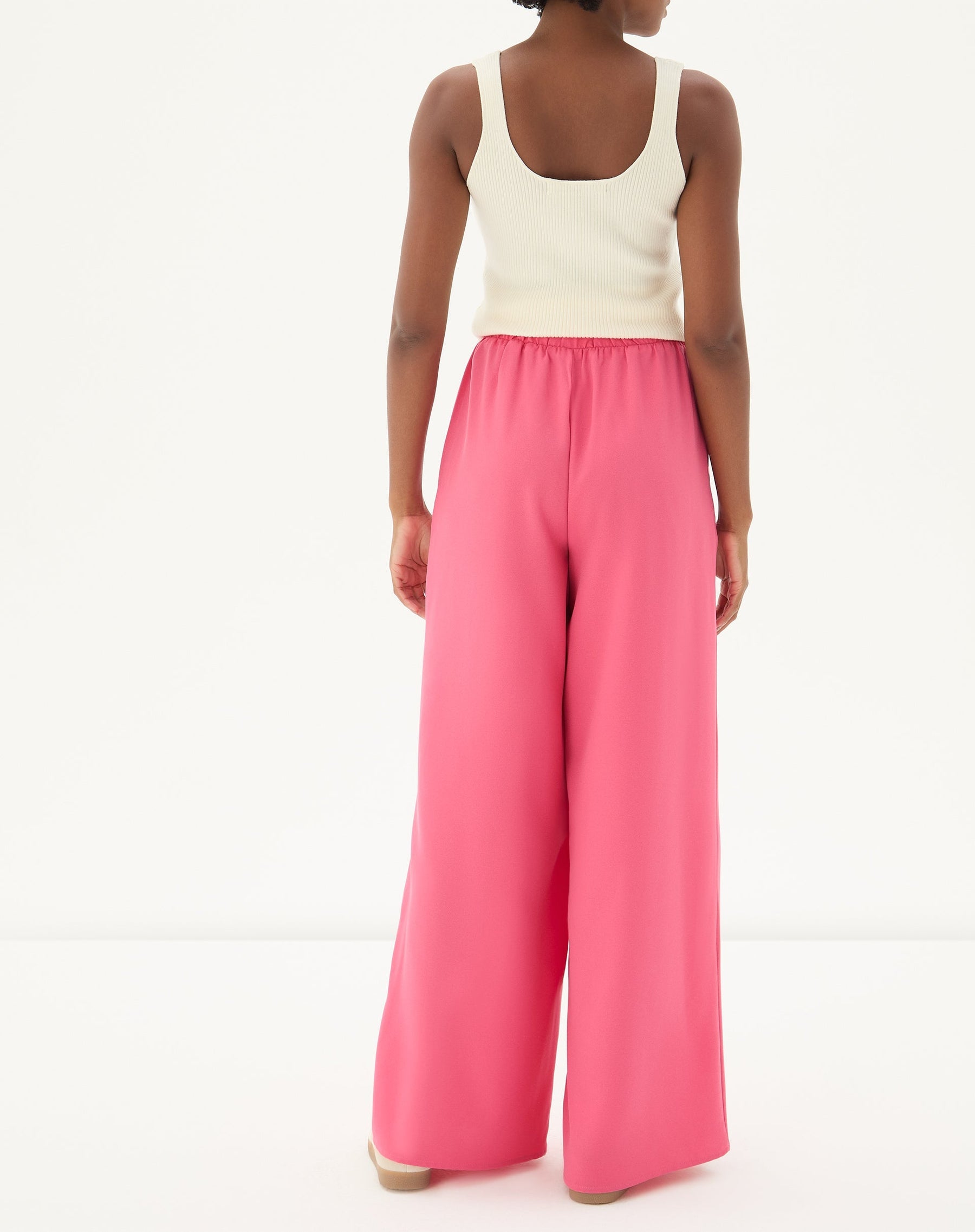 Calça Wide Leg Cós Elástico com Pregas - Coral