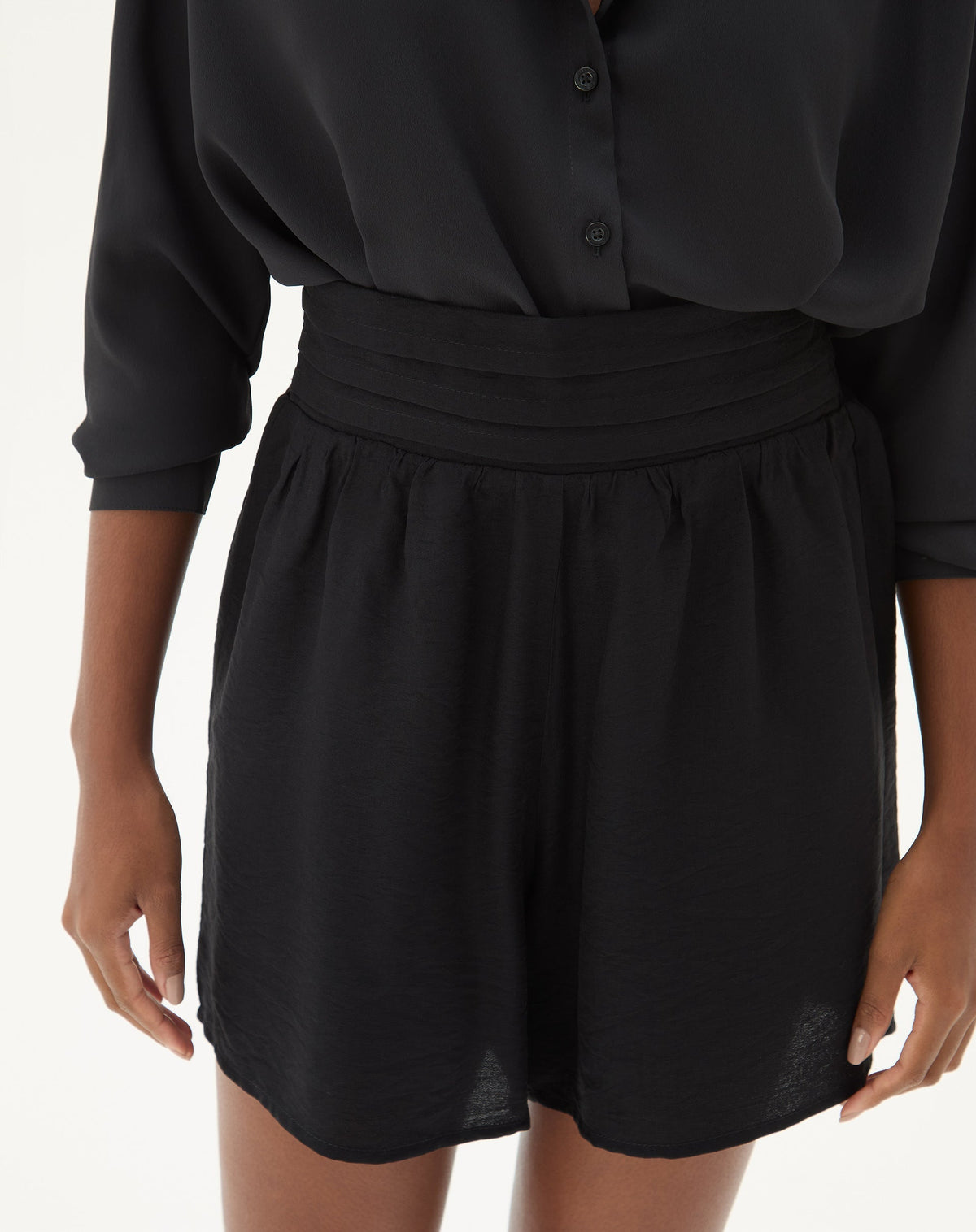 Shorts Cintura Alta Cós Lastex - Preto