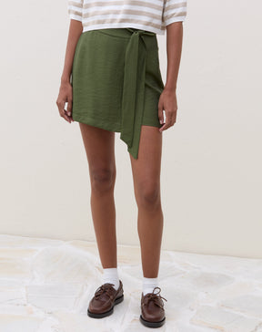 Saia Curta Transpassada com Amarração - Verde Militar