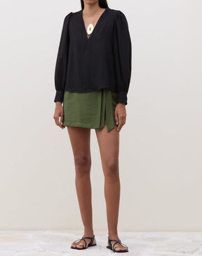 Saia Curta Transpassada com Amarração - Verde Militar