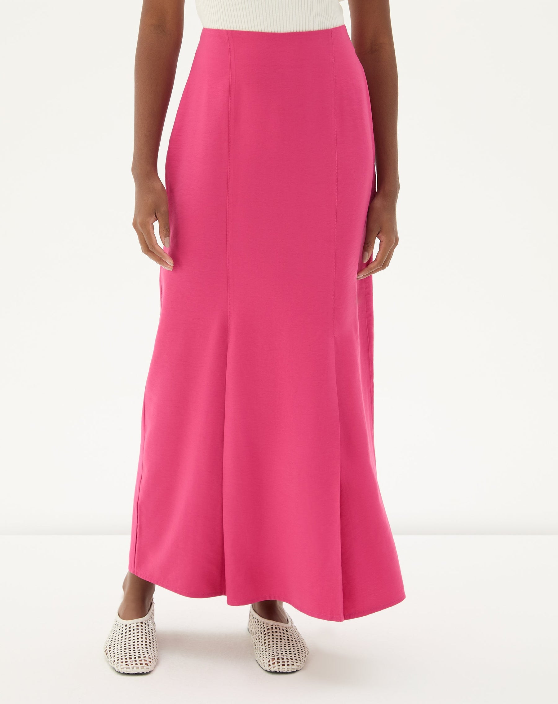 Saia Midi com Pregas - Rosa