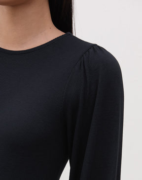 Vestido Longo com Recortes de Malha - Preto