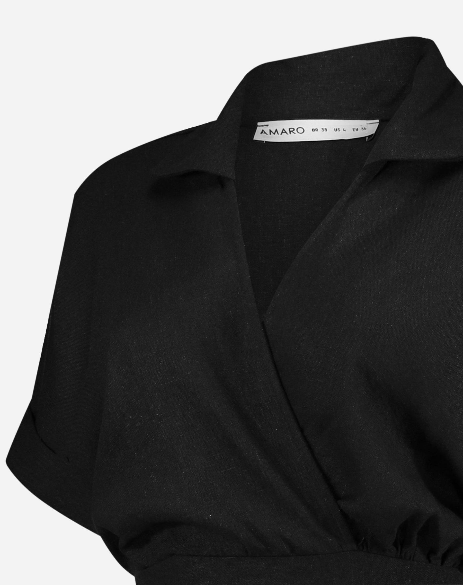 VESTIDO LONGO DECOTE V COM GOLA - PRETO