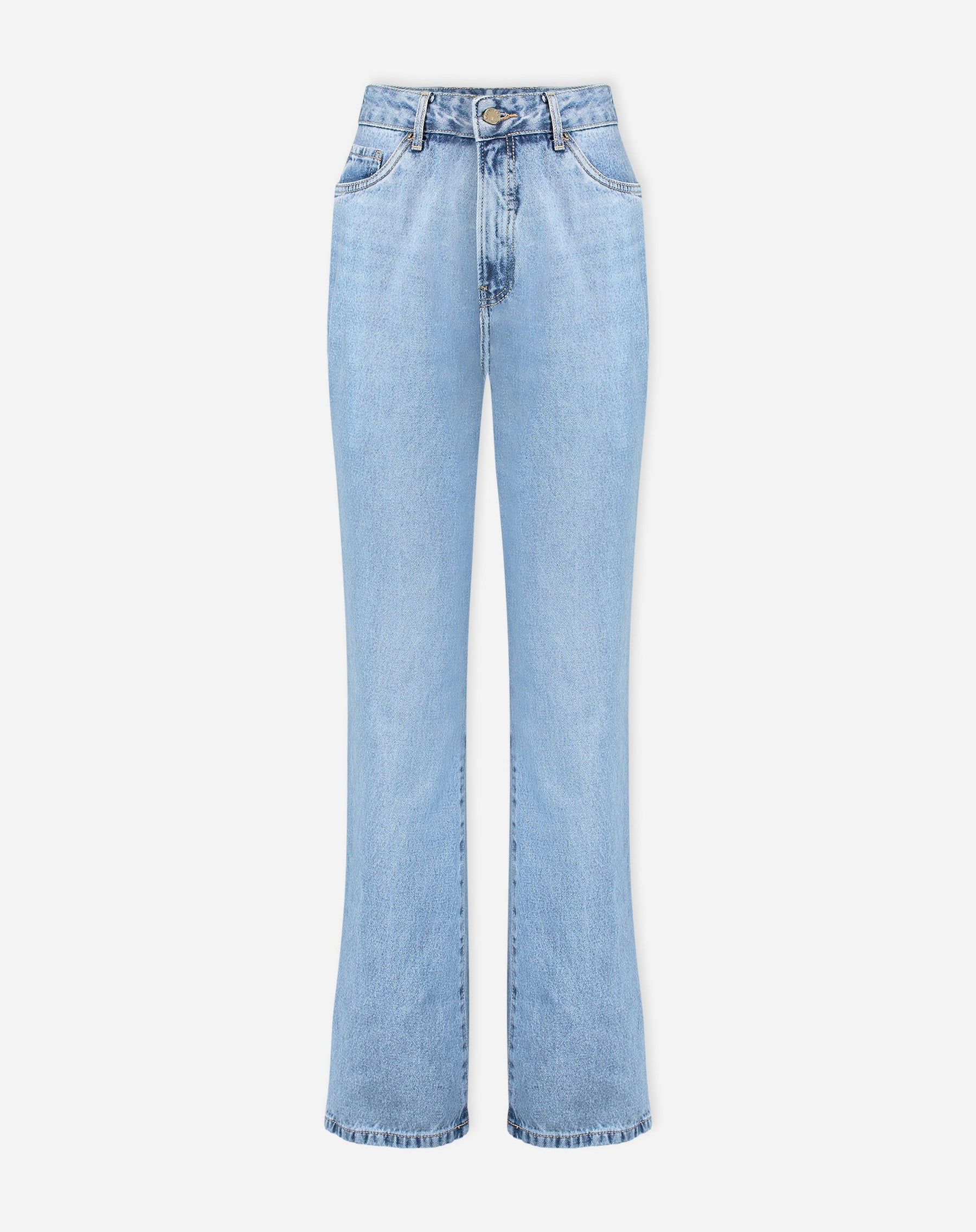 Calça Jeans Reta Cintura Alta - Azul Médio