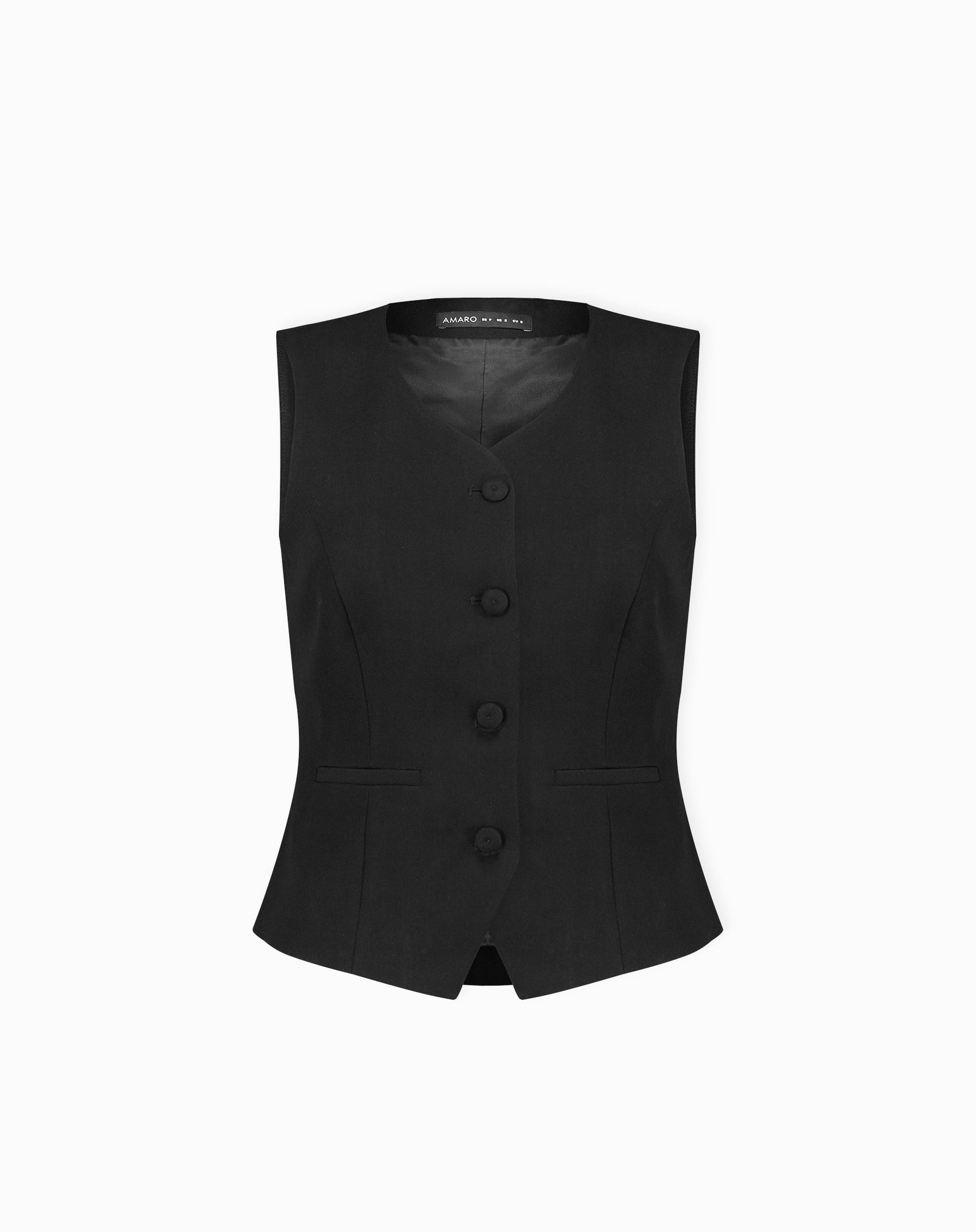 COLETE SLIM COM BOTÃO FORRADO ALFAIATARIA - PRETO