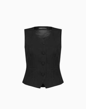 COLETE SLIM COM BOTÃO FORRADO ALFAIATARIA - PRETO