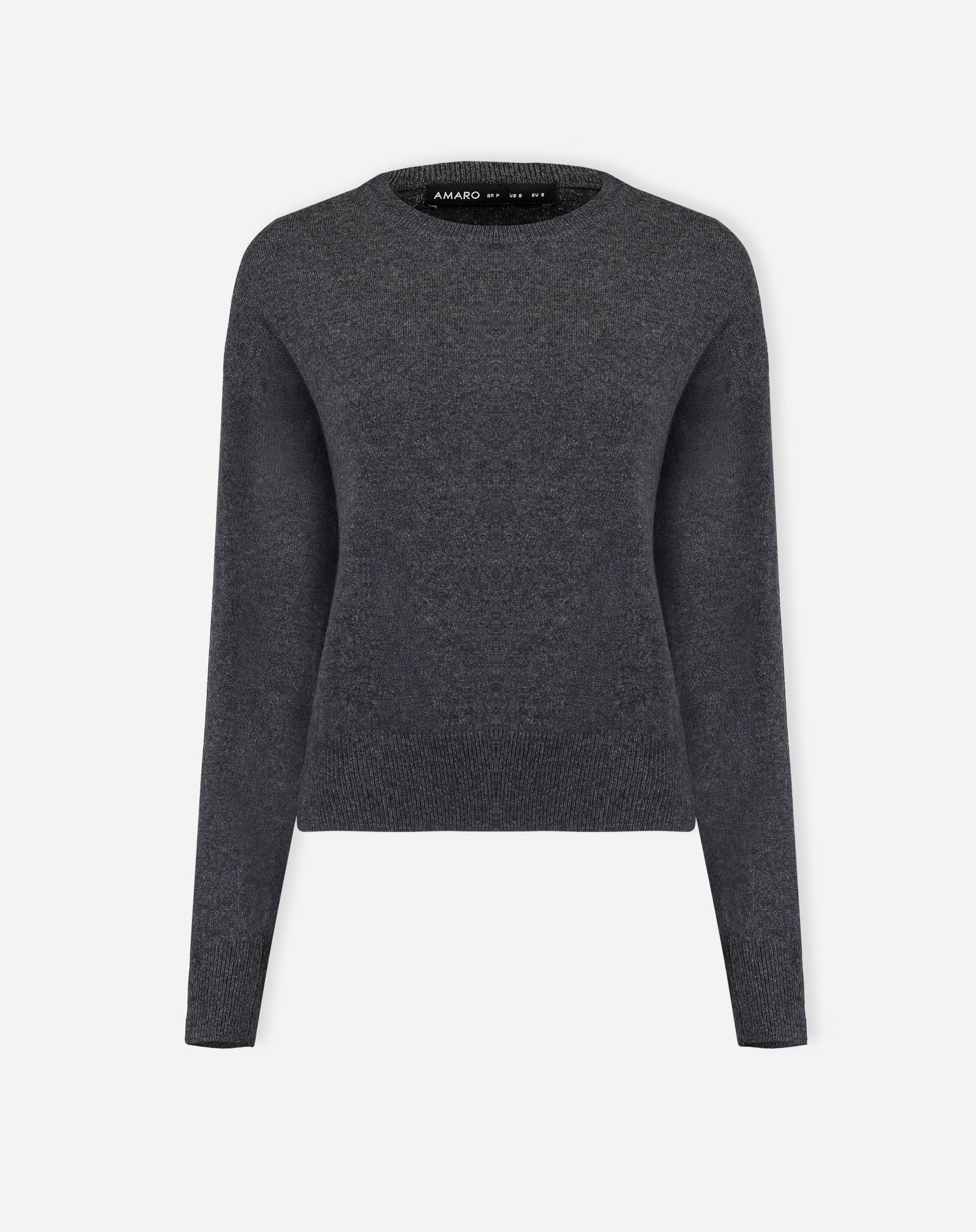 SUÉTER GOLA CARECA DE CASHMERE - CINZA MESCLA ESCURO