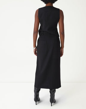 SAIA MIDI COM FENDAS ALFAIATARIA - PRETO