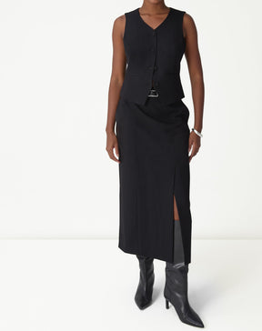 SAIA MIDI COM FENDAS ALFAIATARIA - PRETO