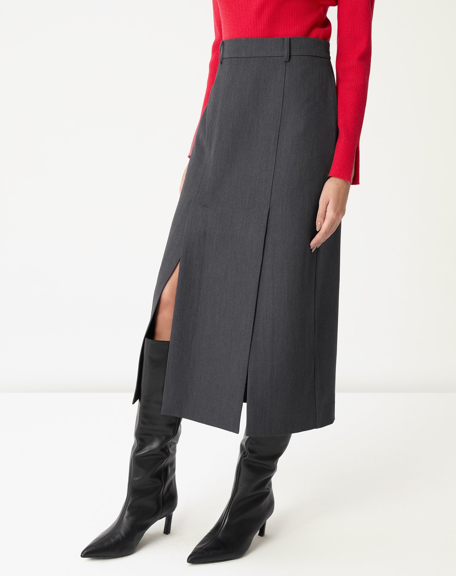 SAIA MIDI COM FENDAS ALFAIATARIA - CINZA