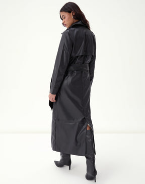 TRENCH COAT COM CINTO PU - PRETO