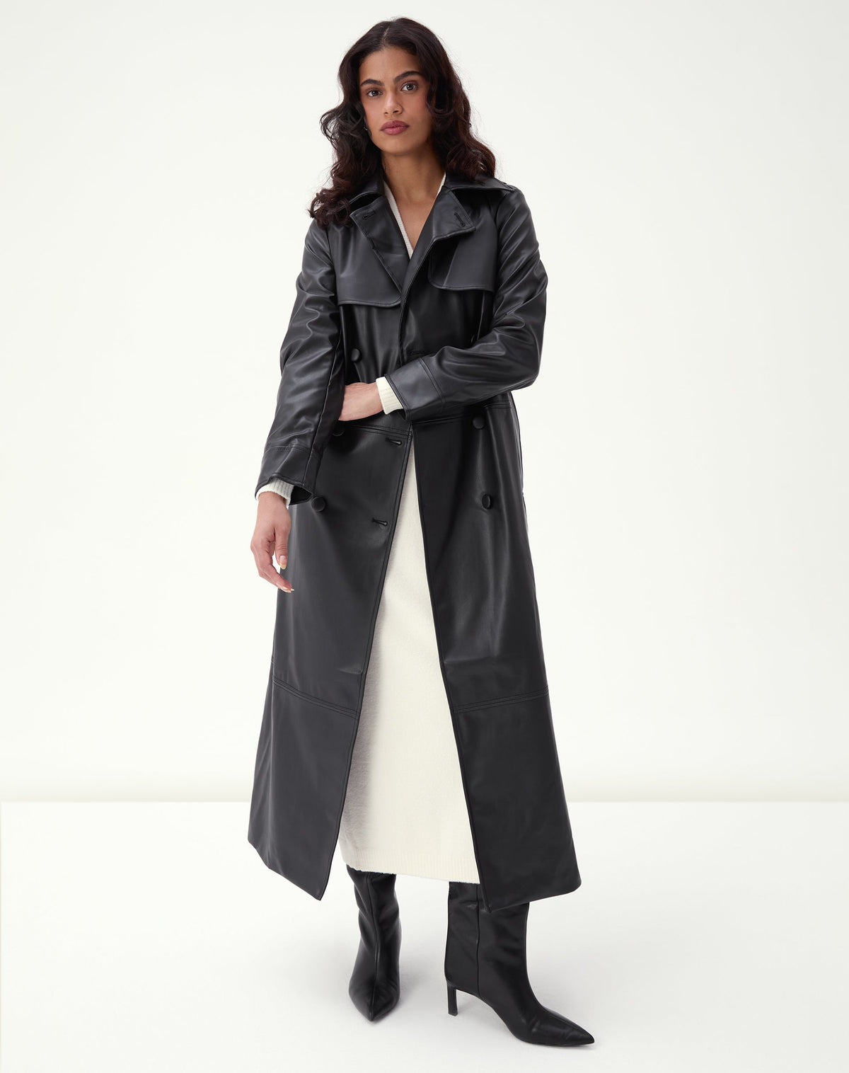 TRENCH COAT COM CINTO PU - PRETO