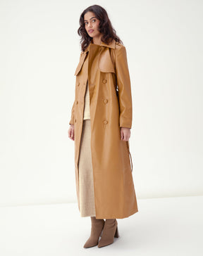 TRENCH COAT COM CINTO PU - CARAMELO