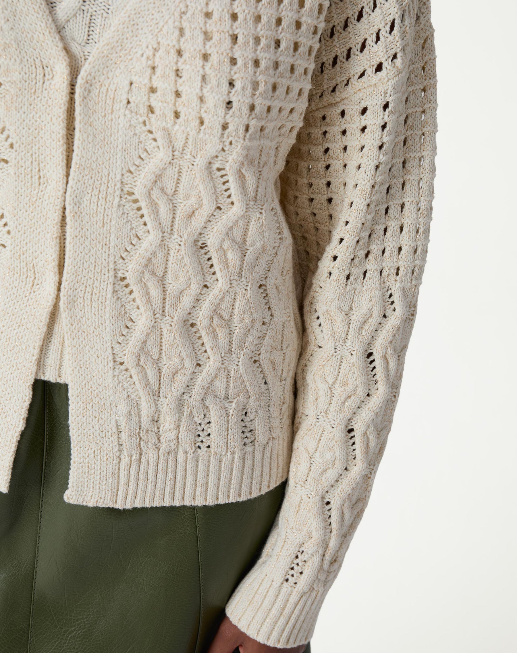 CARDIGAN TRICOT PONTO DIFERENCIADO - BEGE