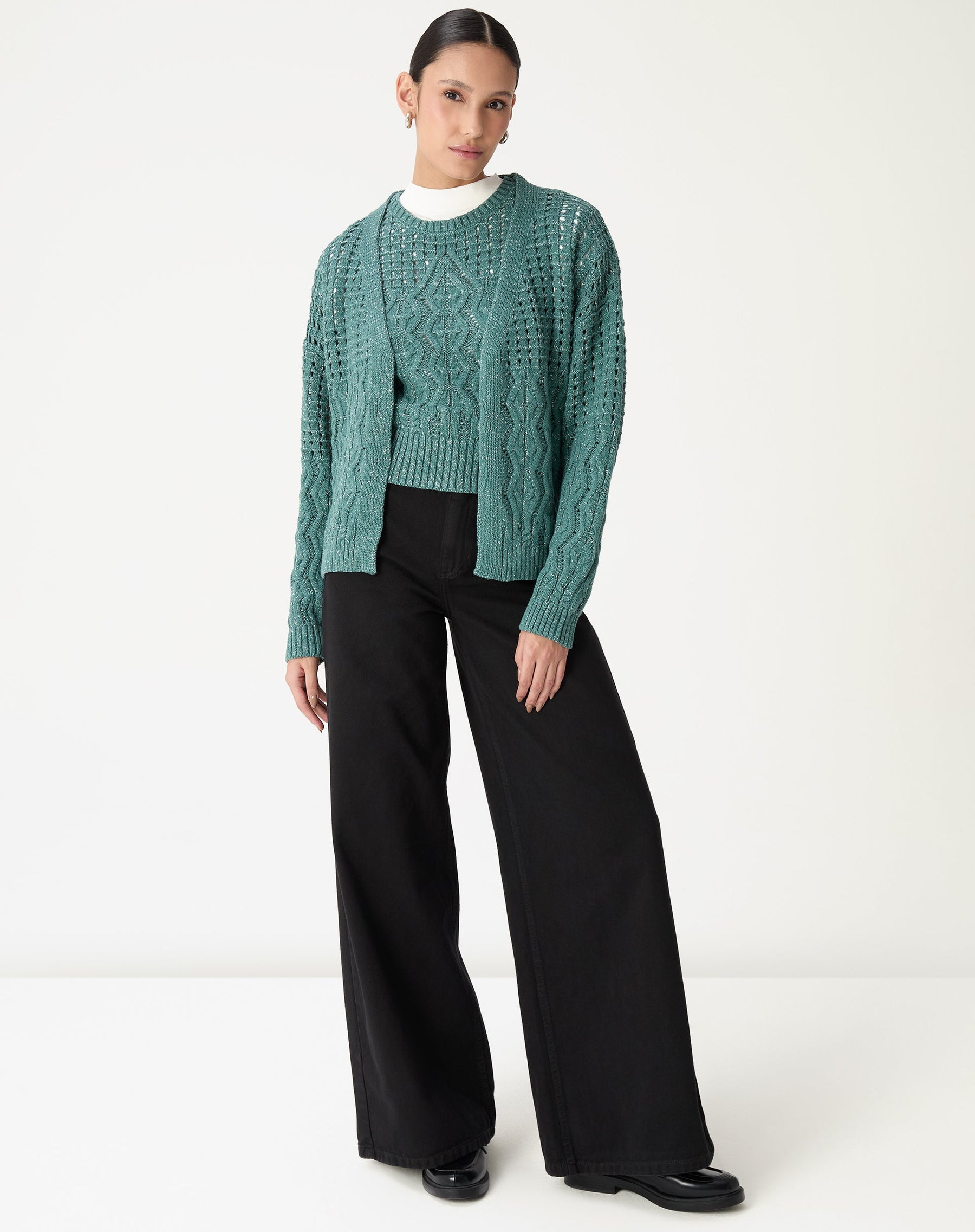 CARDIGAN TRICOT PONTO DIFERENCIADO - VERDE