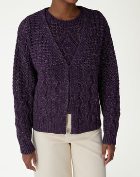 CARDIGAN TRICOT PONTO DIFERENCIADO - ROXO
