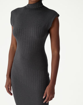 VESTIDO MIDI TRICOT RIB - CINZA MESCLA ESCURO