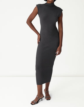 VESTIDO MIDI TRICOT RIB - CINZA MESCLA ESCURO