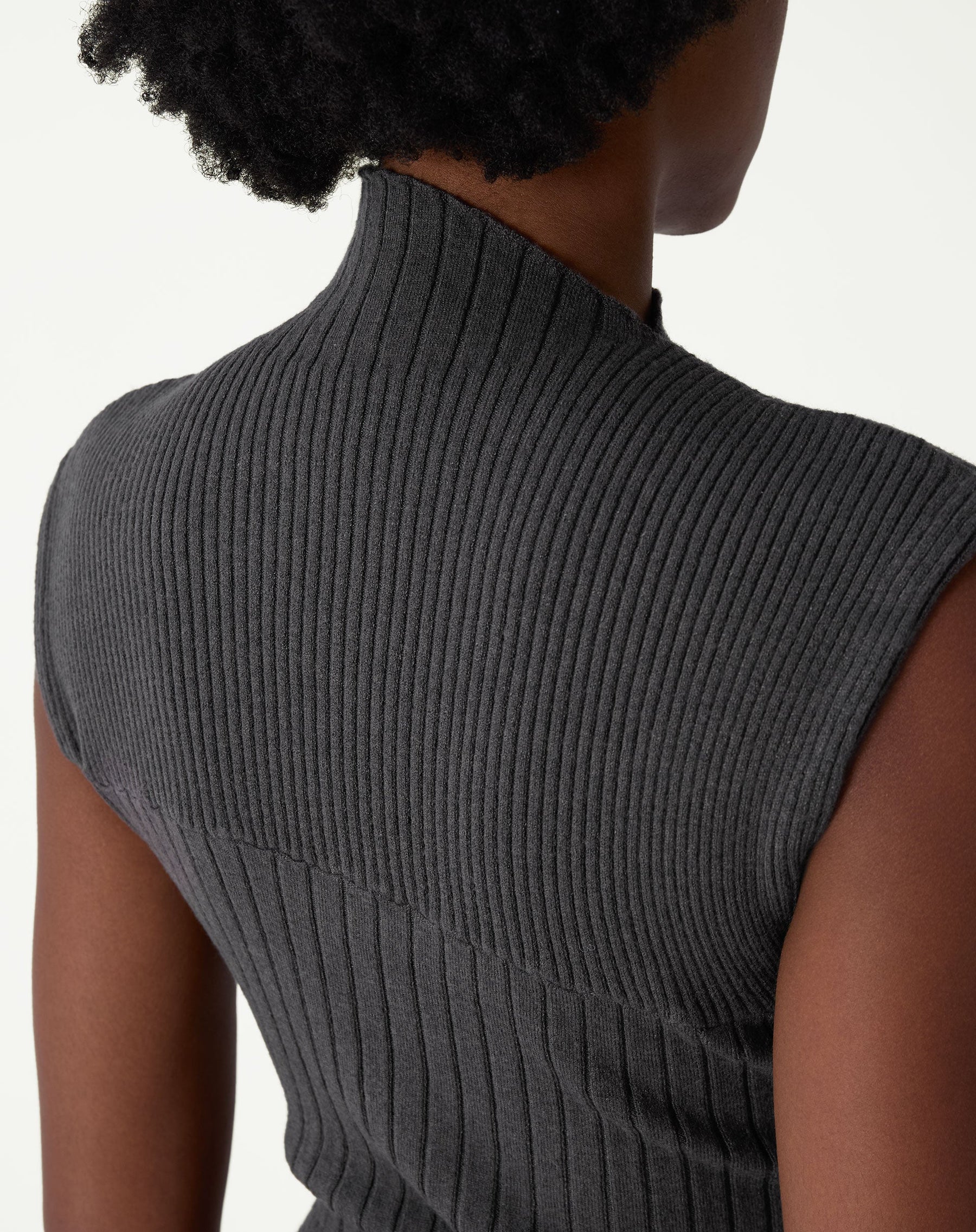 VESTIDO MIDI TRICOT RIB - CINZA MESCLA ESCURO