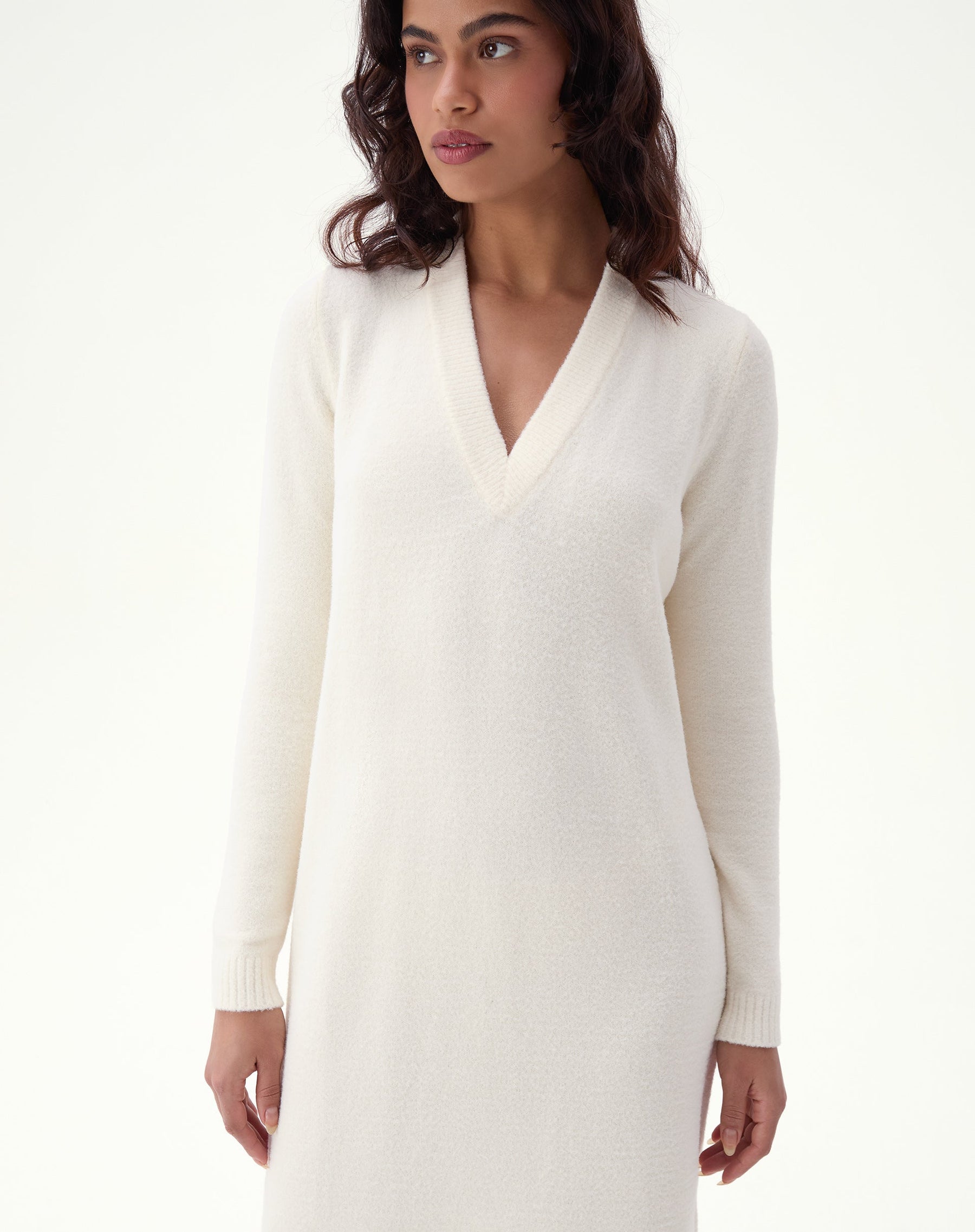 VESTIDO MÍDI TRICOT MANGA LONGA - OFF-WHITE