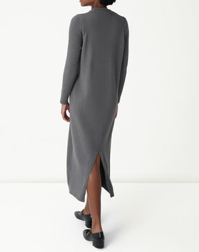 VESTIDO MÍDI TRICOT MANGA LONGA - CHUMBO