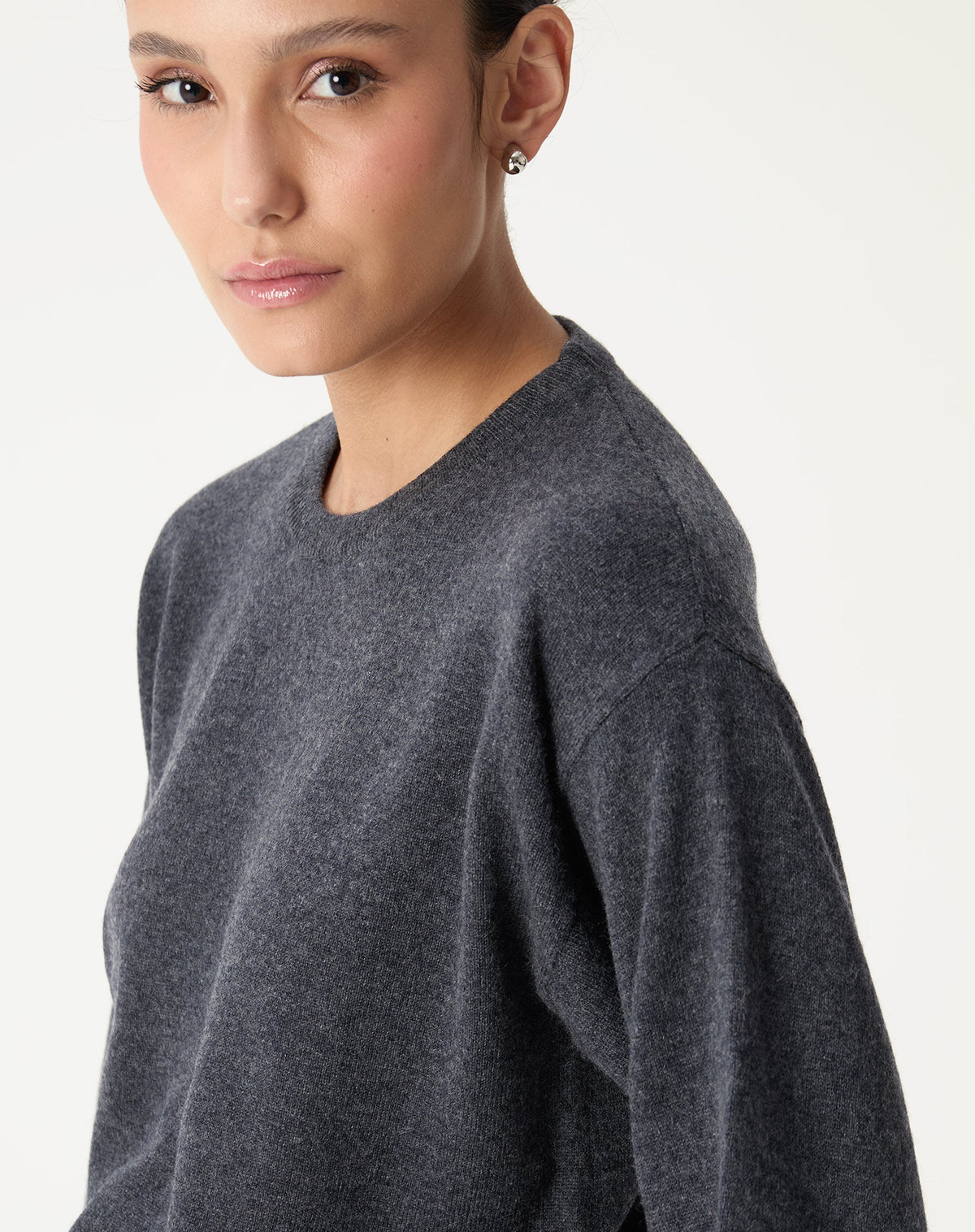 SUÉTER GOLA CARECA DE CASHMERE - CINZA MESCLA ESCURO