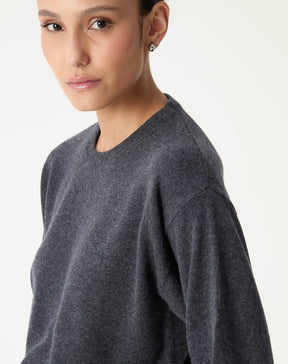 SUÉTER GOLA CARECA DE CASHMERE - CINZA MESCLA ESCURO