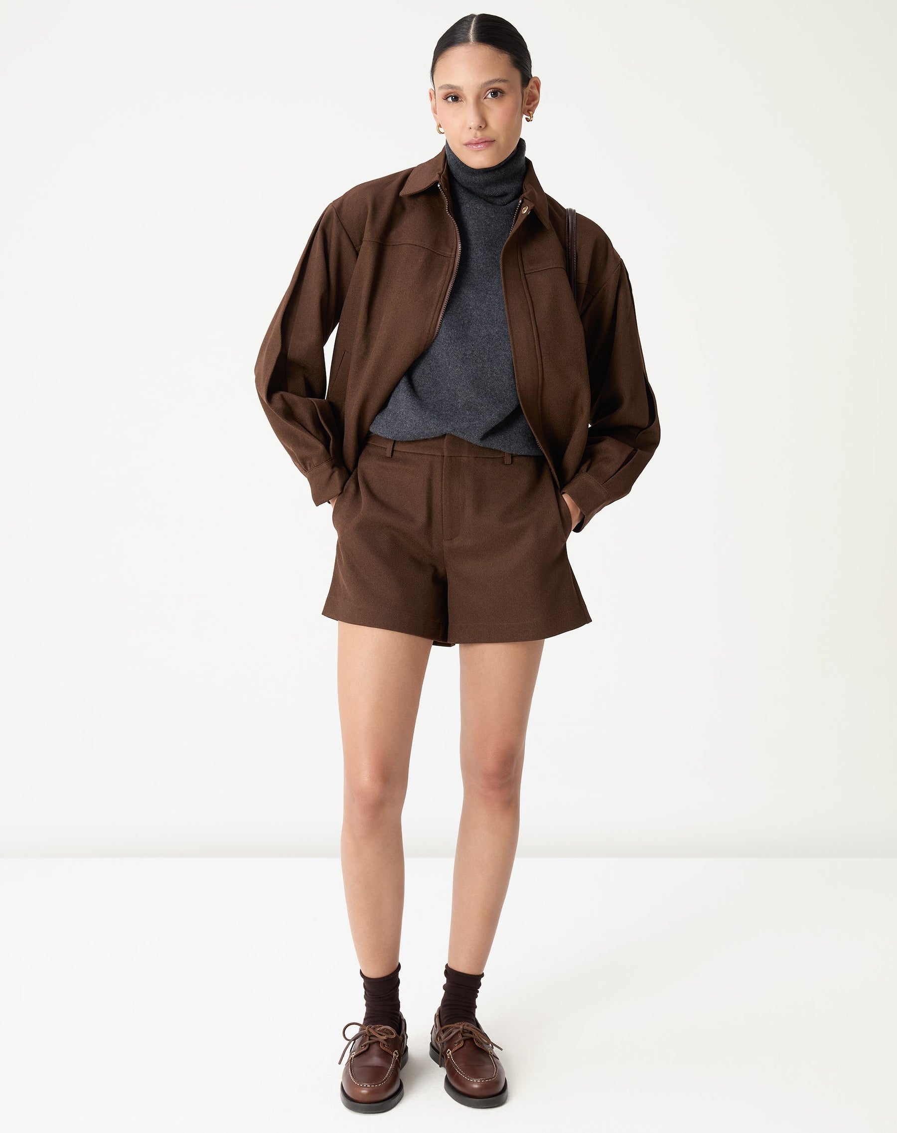 SUÉTER CASHMERE GOLA ALTA  - CINZA MESCLA ESCURO