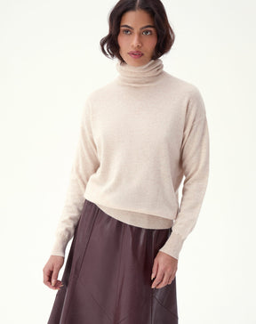 SUÉTER CASHMERE GOLA ALTA  - AREIA