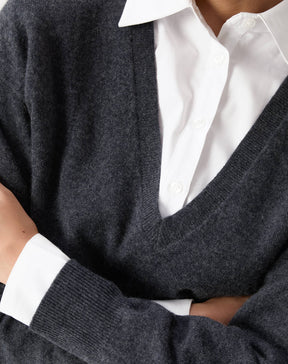 SUÉTER CASHMERE GOLA V  - CINZA MESCLA ESCURO