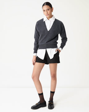 SUÉTER CASHMERE GOLA V  - CINZA MESCLA ESCURO