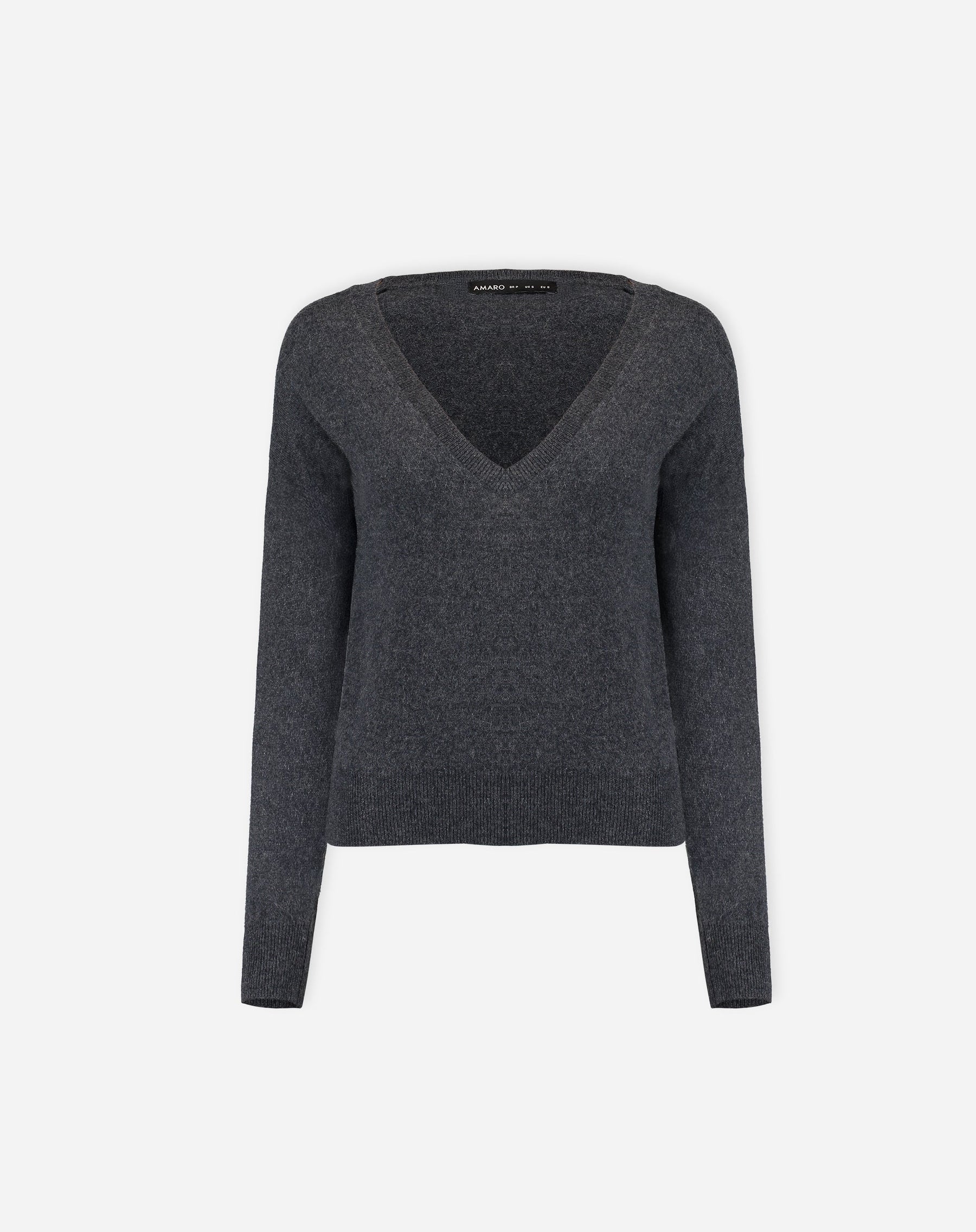 SUÉTER CASHMERE GOLA V  - CINZA MESCLA ESCURO