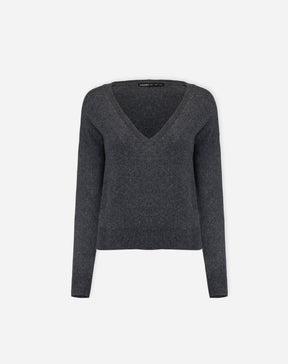 SUÉTER CASHMERE GOLA V  - CINZA MESCLA ESCURO