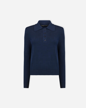 SUÉTER GOLA POLO MANGA LONGA TRICOT - AZUL MARINHO