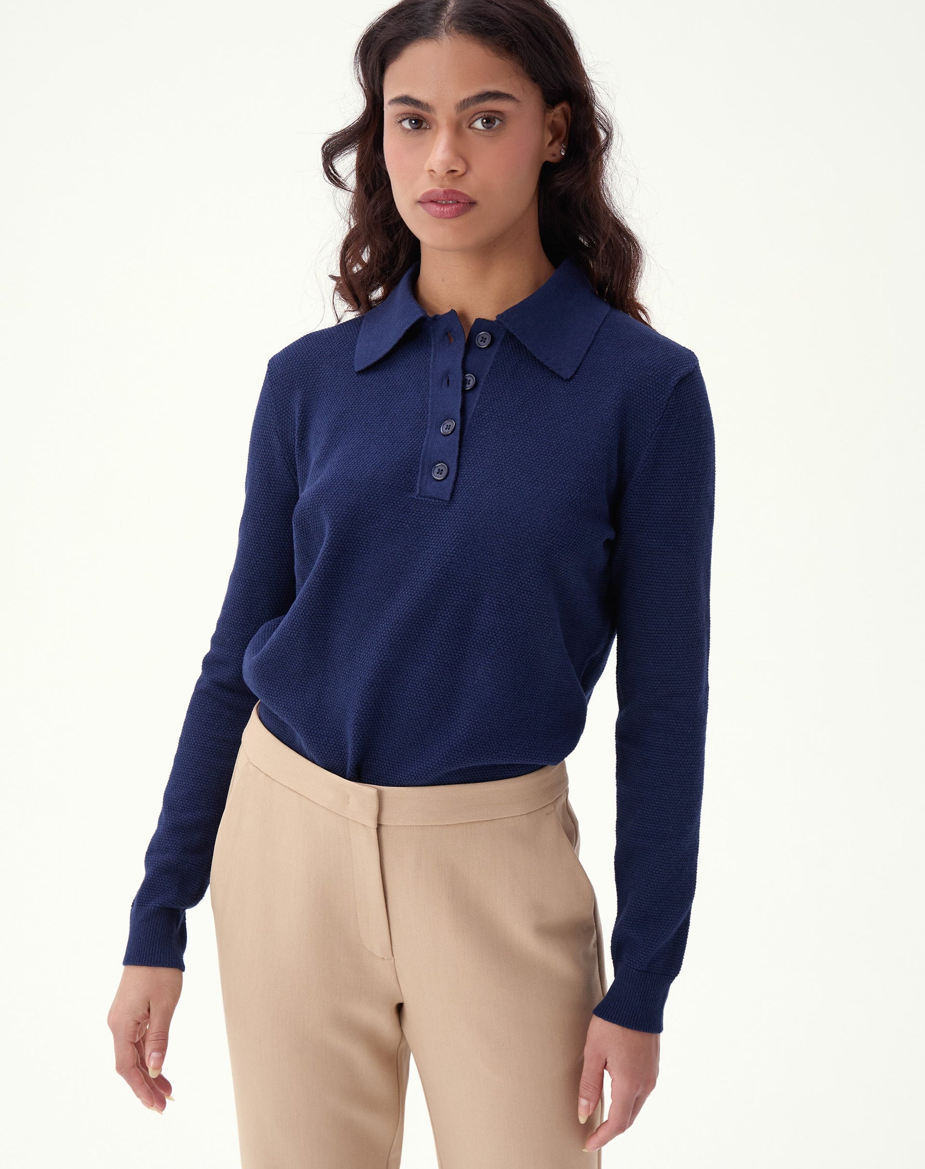 SUÉTER GOLA POLO MANGA LONGA TRICOT - AZUL MARINHO