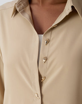 CAMISA ALONGADA COM FENDA - BEGE
