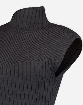 VESTIDO MIDI TRICOT RIB - CINZA MESCLA ESCURO