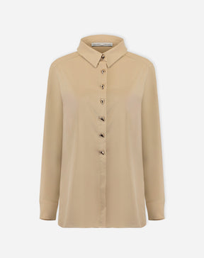 CAMISA ALONGADA COM FENDA - BEGE