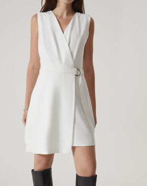 VESTIDO DECOTE V DE ALFAIATARIA - OFF-WHITE