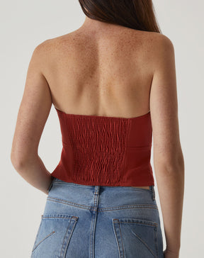 BLUSA SEM ALÇAS ALFAIATARIA - MARROM