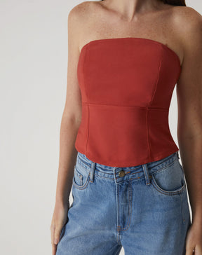 BLUSA SEM ALÇAS ALFAIATARIA - MARROM