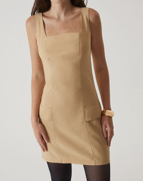 VESTIDO CURTO ACINTURADO ALFAIATARIA - AREIA