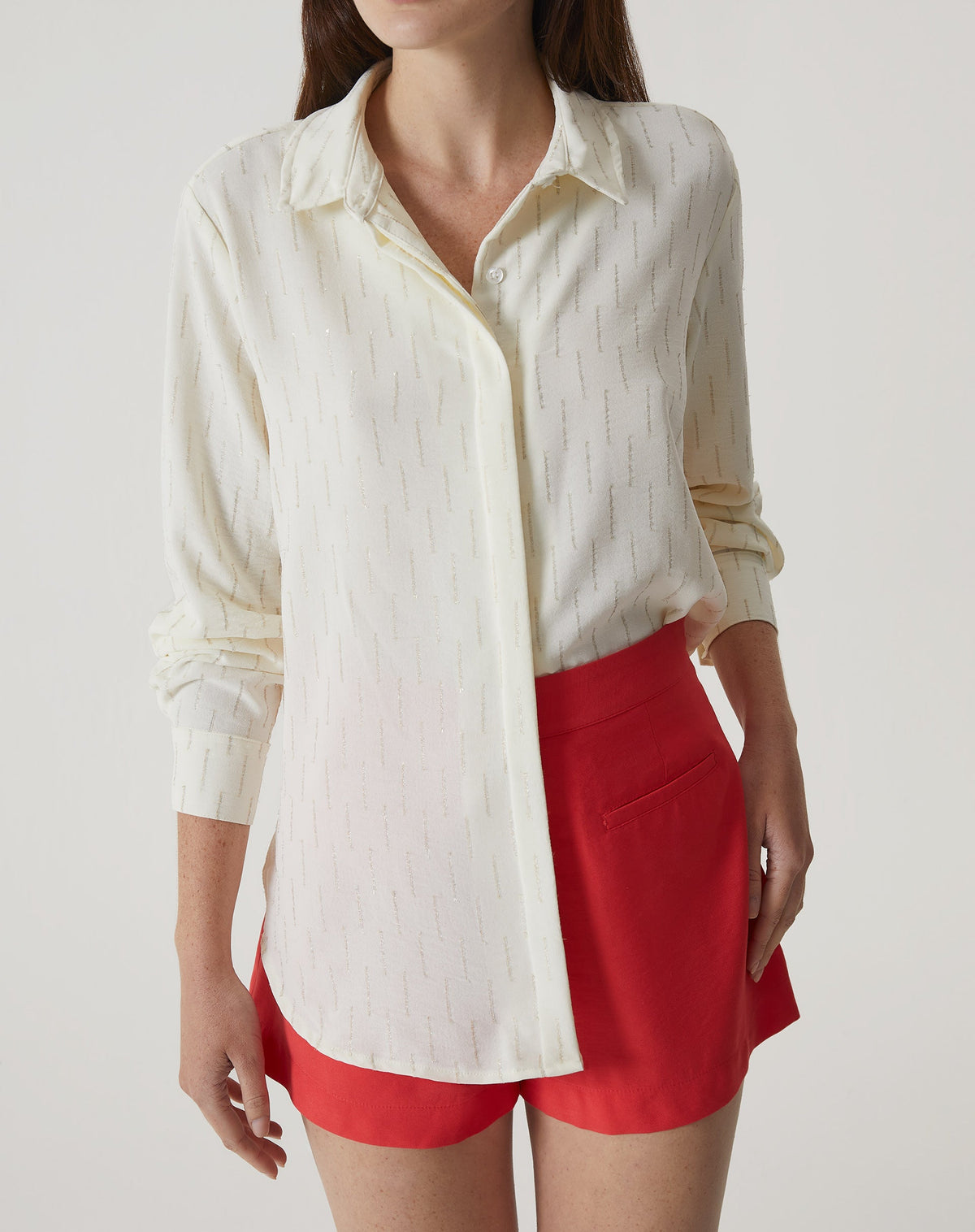 CAMISA MANGA LONGA BARRA ARREDONDADA - OFF-WHITE