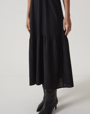 VESTIDO LONGO DECOTE V COM GOLA - PRETO
