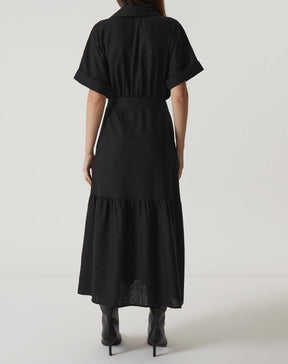 VESTIDO LONGO DECOTE V COM GOLA - PRETO