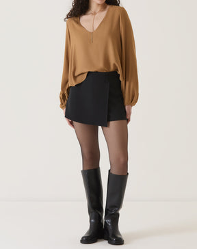 BLUSA MANGA LONGA DECOTE V - MARROM