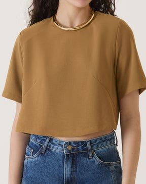 BLUSA CROP MANGA CURTA - MARROM